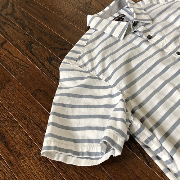 *EUC* Michael Kors Men’s M White/Blue Striped Short-Sleeved Button-Down Shirt - Picture 3 of 10